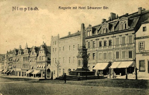 Picture shows the Ring, Market Square, the city of Nimptsch in Silesia, today Niemcza, Poland, with