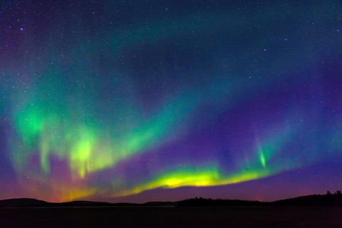 Northern lights in Finland, northern lights, sunset, blue hour, Lappalnd, Veskoniemi, natural