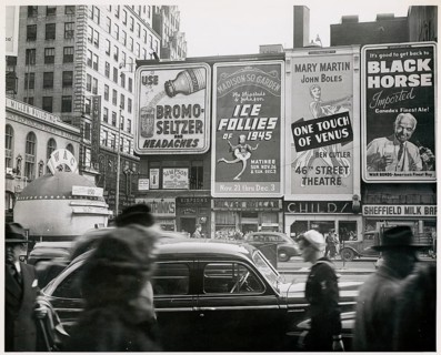 New York, advertisement, Seltzer, 1548 Broadway, Manhattan, USA, street scene with prominent