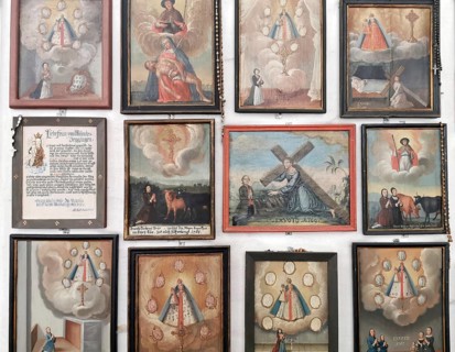 Votive tablets in the monastery church, votive paintings, Mönchsdeggingen monastery, former