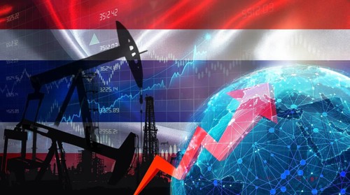 Global oil production with Thai flag. International oil exports with Thailand flag on the economic
