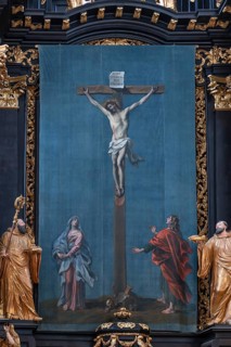 Lenten cloth from 1697 by Carl Reslfeld, on the high altar, parish church of the Assumption of
