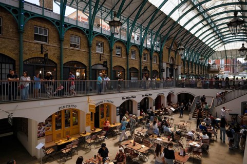 Interior view of restaurants, shops, pubs, market, market hall, Covent Garden Market, Westminster,