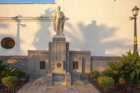 Sculpture of Gonzalez Tablas in Africa square, a prominent soldier who served in Ceuta, Spain,