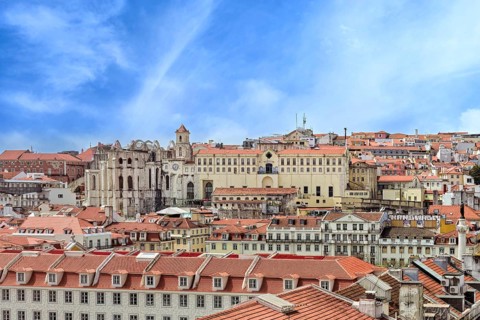 View over Church and Convent of Our Lady of Mount Carmel, Chiado, Lisbon, Portugal