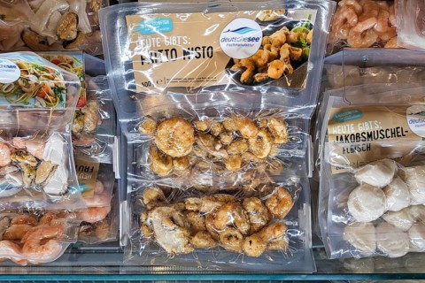 Dossenheim, Germany - April 7th 2026: Supermarket freezer shelf with Deutsche See Fischmanufaktur