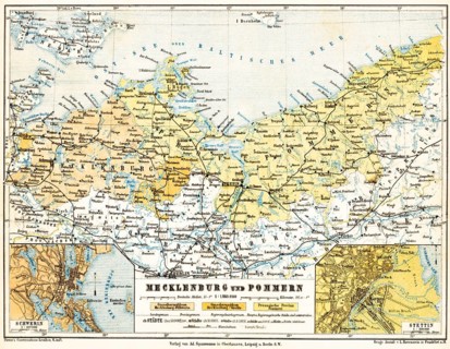 Map of Mecklenburg and Pomerania, city map of Schwerin and Szczecin, Grand Duchy of