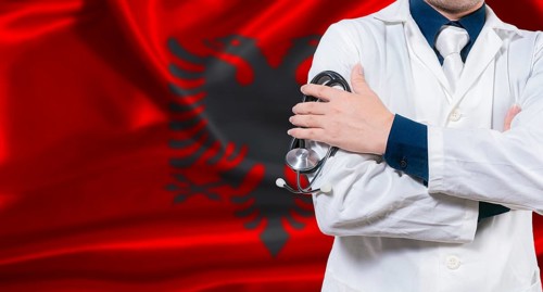 Albanian national health system, Medical professional holding sthetoscope isolated