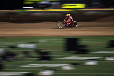 WROCLAW, POLAND - JUNE 20, 2026: DEWALT FIM Speedway GP of Poland. Speedway riders competing on