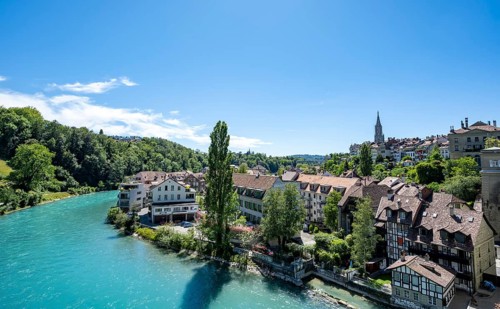 City view with Bernese Minster and River Aare, Bern, Canton of Bern, Switzerland