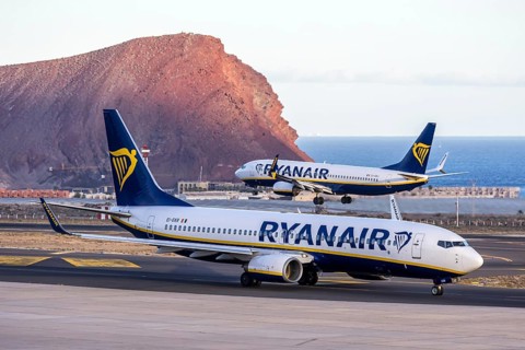 Ryanair Boeing 737-800 aircraft at Tenerife airport, Spain