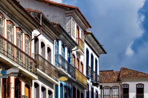 Typical colonial architecture of houses in the historic city of Ouro Preto in Minas Gerais, Ouro