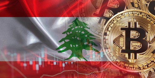 Bitcoin cryptocurrency with Lebanese flag. Investors in Blockchain Technology with Lebanon flag