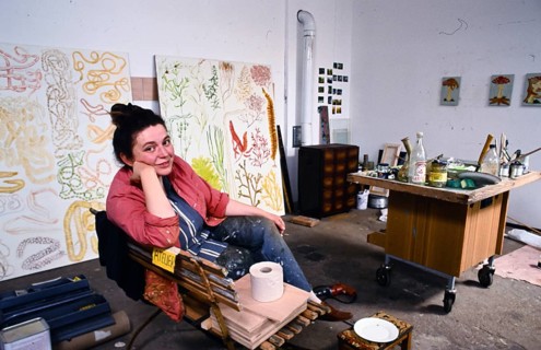 Carmen Mörsch, paintress, in her studio in Prenzlauer Berg