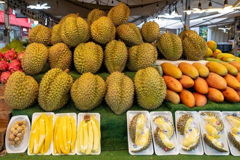 Durian fruit sales rack, Pattaya, Thailand