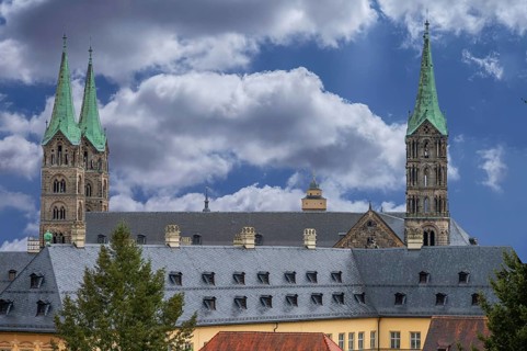 Bamberg Cathedral, seen from Michelsberg, Bamberg, Upper Franconia, Bavaria, Germany