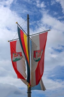 Germany flag and city flag of the city of Lauf, Lauf an der Pegnitz, Middle Franconia, Bavaria,