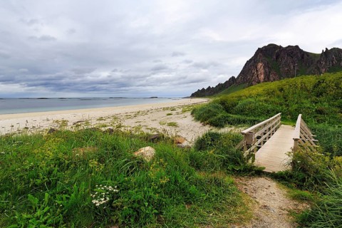 Bleikstranda, sandy beach, cliffs, Bleik, Andoya, Vesteralen, Nordland, Northern Norway, Norway