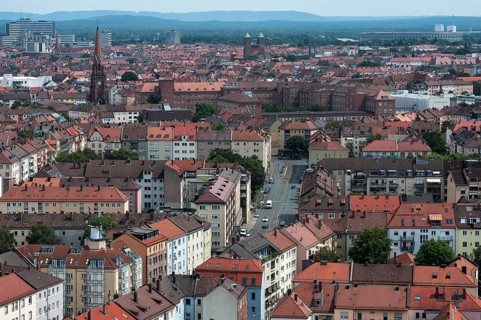 View of Nuremberg's old town from the castle vacation, back right the Kongresshalle