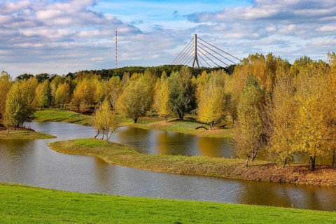 Wesel, Lower Rhine, North Rhine-Westphalia, Germany - autumn on the Lippe, trees with colorful