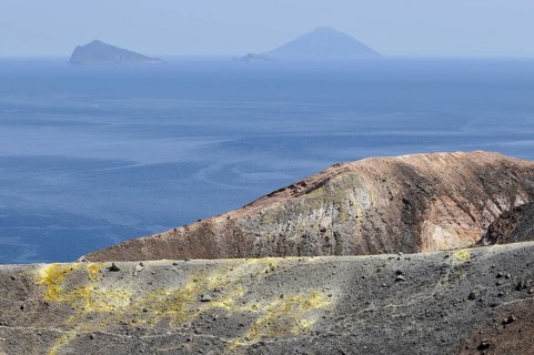 Crater, Vulcano, Panarea and Stromboli in the background, Aeolian or Lipari Islands, Sicily,