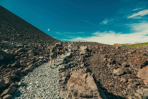 Tourists walking up the trail of the Cerro Negro volcano, Nicaragua