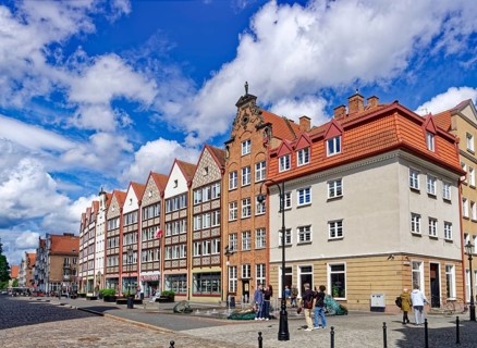 Building on Grobla I, street in the old town of Gdansk, former Hanseatic city and capital of the