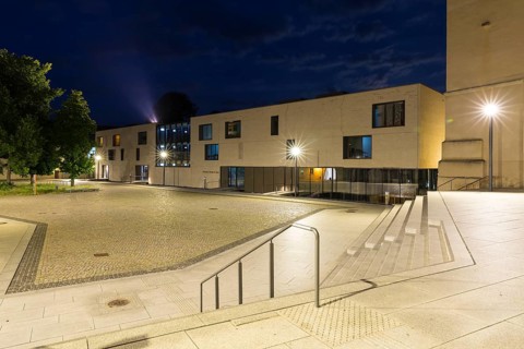 Atmospheric night view, courtyard of the castle with the Protestant Academy, Luther city