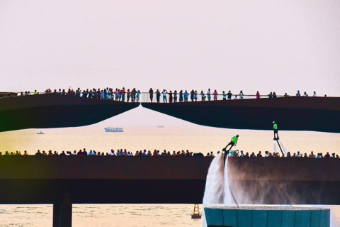 Phu quoc, Vietnam - 15th february, 2024: Crowd of spectators tourist on Kiss bridge during water