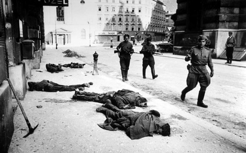 Dead people in the streets of Vienna, April 1945 After the successful liberation of Budapest, the
