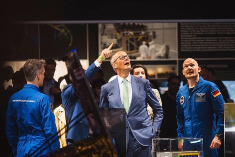 Friedrich Merz and Alexander Gerst during the Chancellor's tour of the ILA (International Aerospace