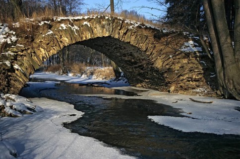 Aumatal, Germany, Greiz, Thuringia, bridge, bridge, ice, flowing water, river, ice, landscape,