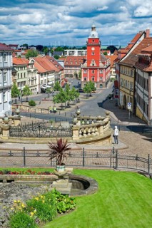 Gotha Old Town Hall with former horse drinks, historic, heritage-protected, Renaissance, main