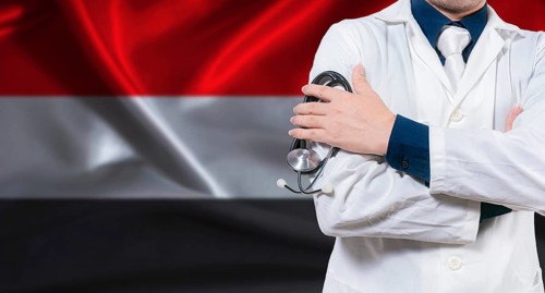 Yemeni national health system, Medical professional holding sthetoscope isolated
