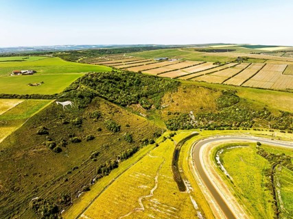 Litlington White Horse over Cuckmere Valley from a drone, Hindover Hill, South Downs, East Sussex,