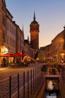 Night view, restaurants, tower, castle tower, castle church, old town, Bach, Luther city