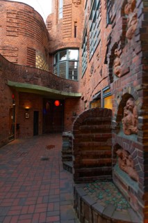 Courtyard in the historic Böttcherstraße in the old town of the Hanseatic City of Bremen from the