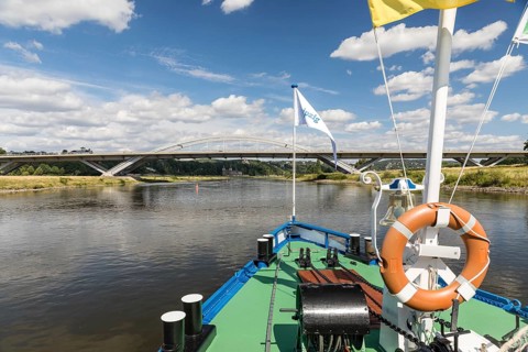 On the Elbe in Dresden, here at the Waldschlößchenbrücke, Dresden, Saxony, Germany, with the
