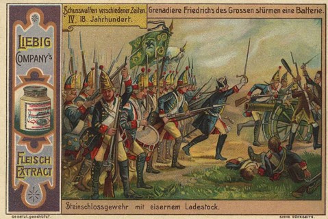 Series of pictures of firearms from different times, Grenadiers of Frederick the Great storm a