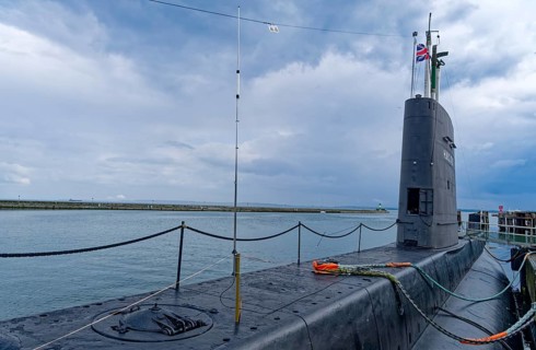 Museum submarine H.M.S.Otus in the city harbor of Sassnitz, Mecklenburg-Western Pomerania, Germany