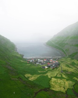 Aerial view of Tjornuvik, Faroe Islands