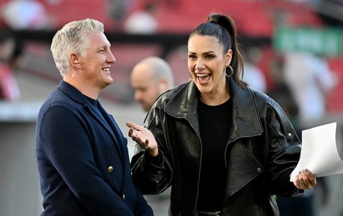 Bastian Schweinsteiger in interview, discussion with presenter reporter ARD Esther Sedlaczek,