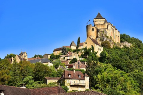 The Château de Castelnaud in the town of Castelnaud-la-Chapelle in the Dordogne department in the