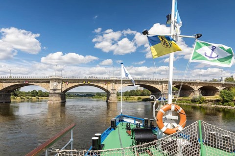 On the Elbe in Dresden, here at the Albert Bridge, Dresden, Saxony, Germany, with the historic