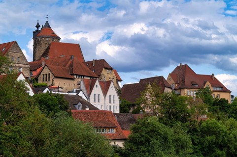 View of Obere Burg, Schochenturm, Old Town, Besigheim an der Enz, Baden-Württemberg, Germany