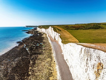 Seven Sisters Cliffs from a drone, English Channel, East Sussex, South-east England