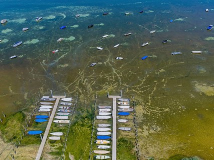 Drought on Lake Constance. The marina of Mannenbach-Salenstein in the canton of Thurgau is almost