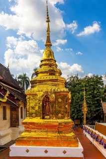 Gilded Chedi Temple Tower, Stupa, in Wat Phra Singh Buddhist Temple, Chiang Mai Old City Center,