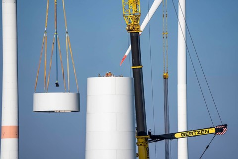 Construction site of the new Bedburg 3 wind farm, on recultivated open-cast mining site, 9 wind