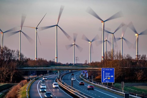 Borsum wind farm, near Rhede, on the A31 motorway, the wind farm was put into operation in 2001 and